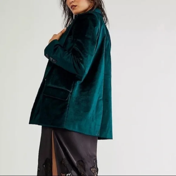 Free People Ashby Double Breasted Velvet Blazer Large Rare Blogger Mob Wife